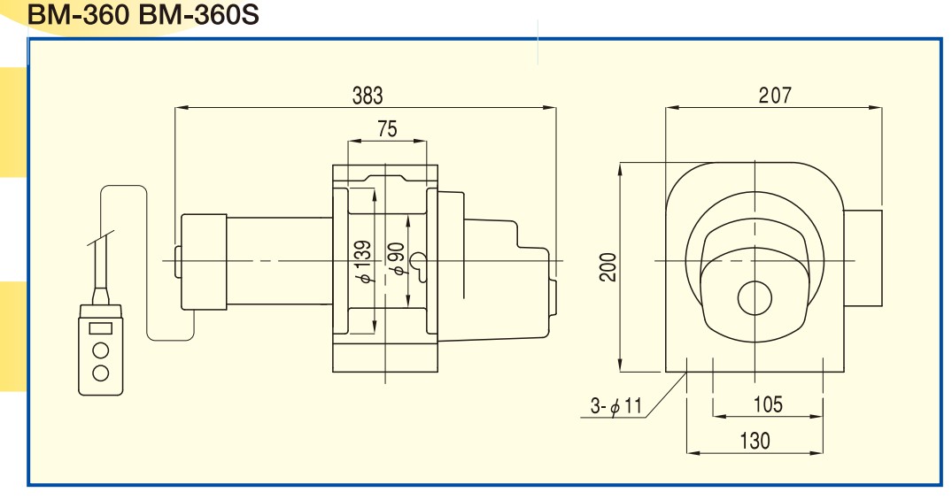 BM系列TKK卷揚(yáng)機(jī):BM-360、BM-360S尺寸圖